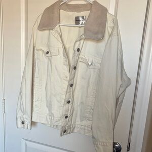 Madden Girl Cream Denim Jacket with Tan Collar